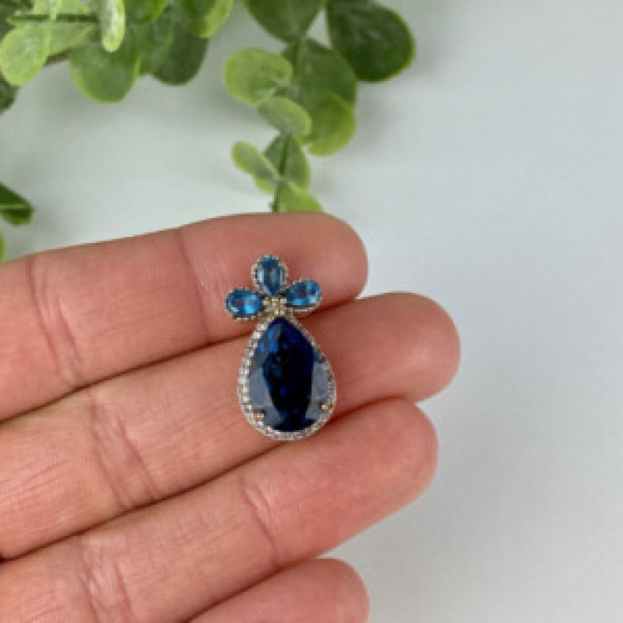 925 Sterling Silver Gold Plated Aquamarine & CZ Pendant