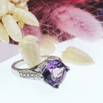 925 Sterling Silver Tourmaline & CZ Ring Size 6.75