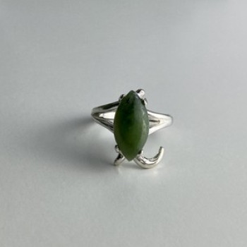 925 Sterling Silver Green Nephrite Ring Size 6.5