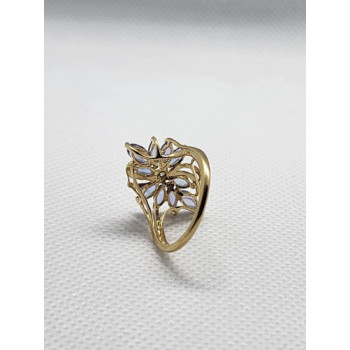 14K YELLOW GOLD TANZANITE & DIAMOND FLOWER RING  SIZE 5.5