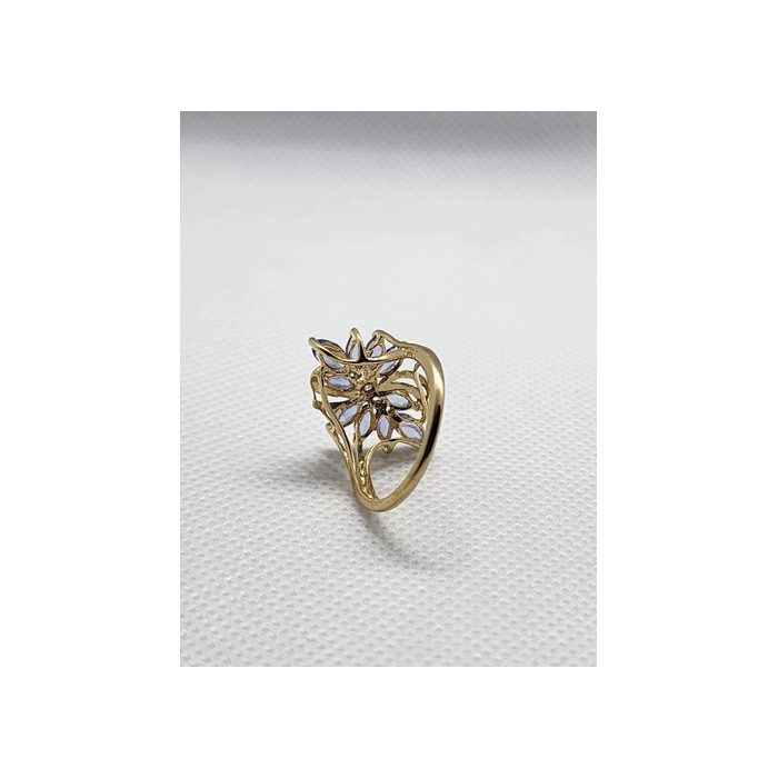 14K YELLOW GOLD TANZANITE & DIAMOND FLOWER RING  SIZE 5.5