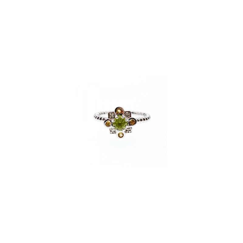 925 Sterling Silver Peridot, Citrine & White Sapphire Ring Size 7
