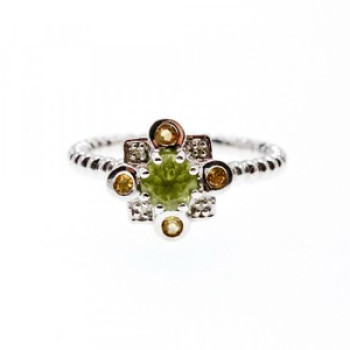 925 Sterling Silver Peridot, Citrine & White Sapphire Ring Size 7