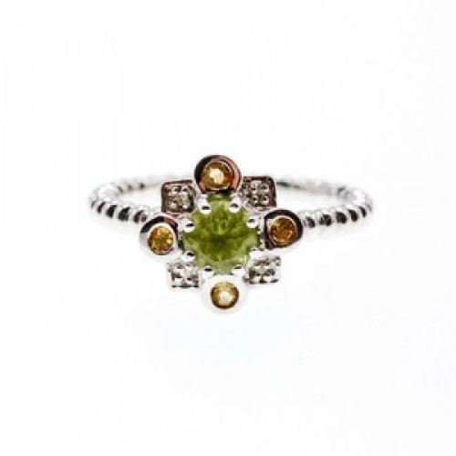 925 Sterling Silver Peridot, Citrine & White Sapphire Ring Size 7