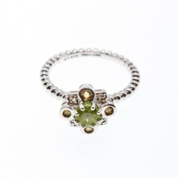 925 Sterling Silver Peridot, Citrine & White Sapphire Ring Size 7