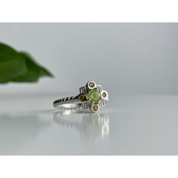925 Sterling Silver Peridot, Citrine & White Sapphire Ring Size 7
