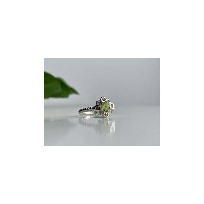 925 Sterling Silver Peridot, Citrine & White Sapphire Ring Size 7