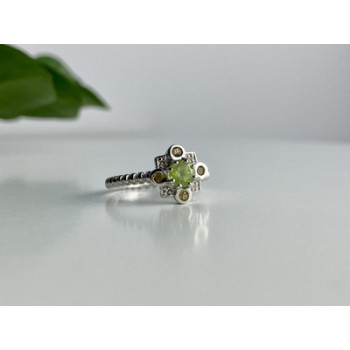 925 Sterling Silver Peridot, Citrine & White Sapphire Ring Size 7
