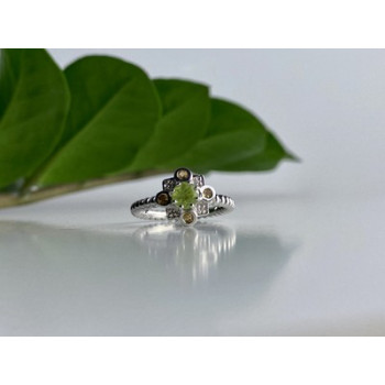 925 Sterling Silver Peridot, Citrine & White Sapphire Ring Size 7