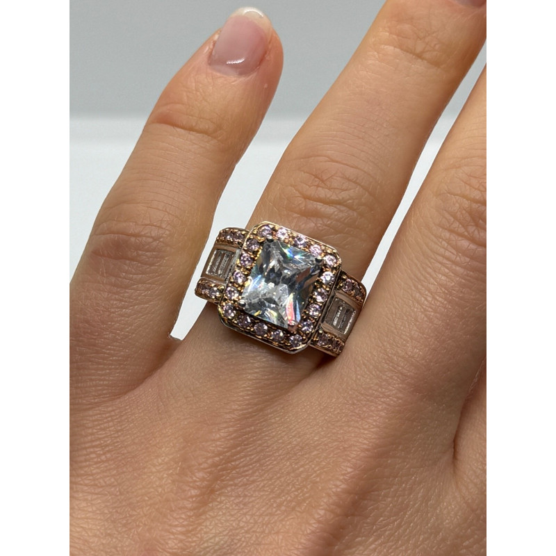 925 Sterling Silver Pink & White CZ Ring Size 7