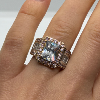 925 Sterling Silver Pink & White CZ Ring Size 7