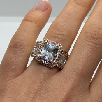 925 Sterling Silver Pink & White CZ Ring Size 7