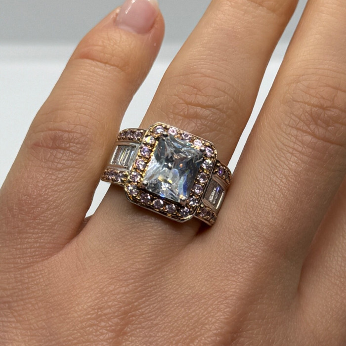925 Sterling Silver Pink & White CZ Ring Size 7