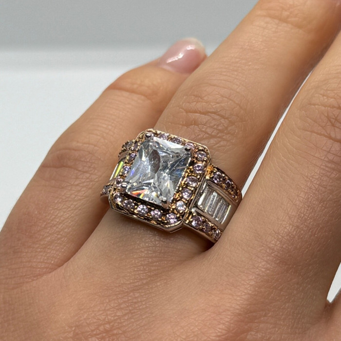 925 Sterling Silver Pink & White CZ Ring Size 7