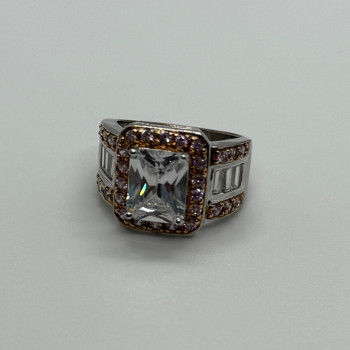 925 Sterling Silver Pink & White CZ Ring Size 7
