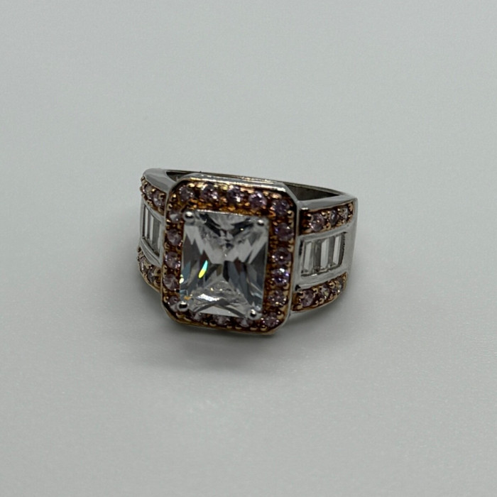 925 Sterling Silver Pink & White CZ Ring Size 7