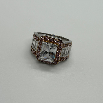 925 Sterling Silver Pink & White CZ Ring Size 7