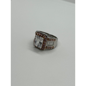 925 Sterling Silver Pink & White CZ Ring Size 7