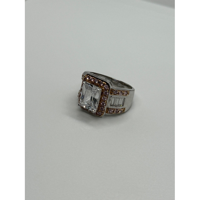 925 Sterling Silver Pink & White CZ Ring Size 7