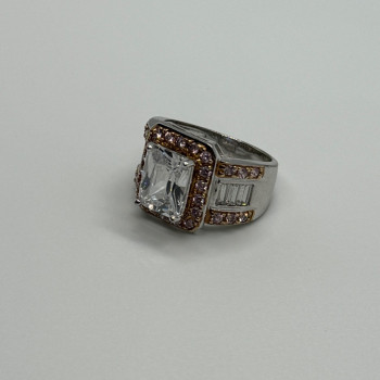 925 Sterling Silver Pink & White CZ Ring Size 7