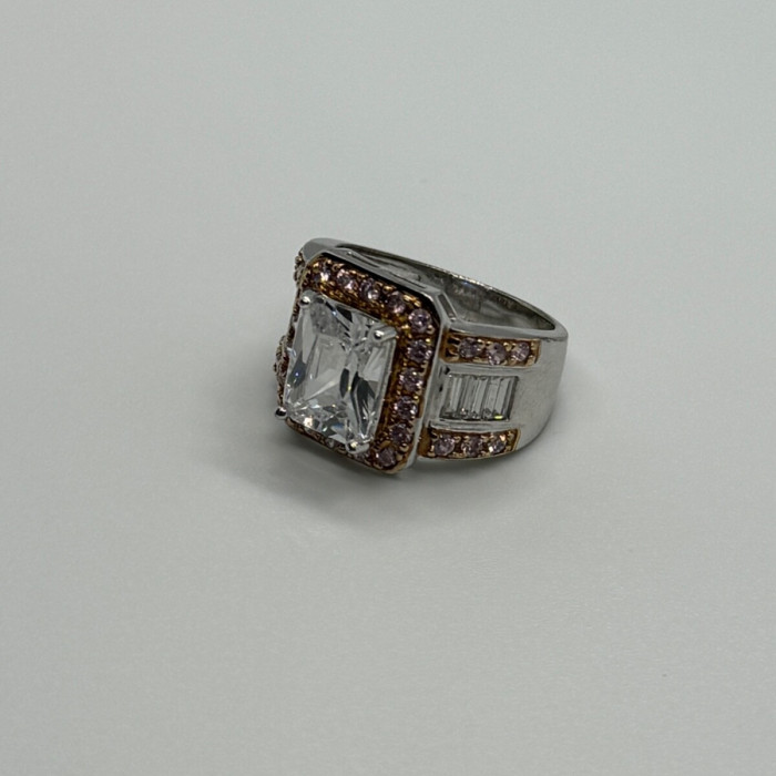 925 Sterling Silver Pink & White CZ Ring Size 7