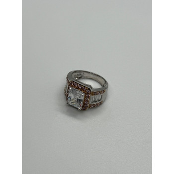 925 Sterling Silver Pink & White CZ Ring Size 7