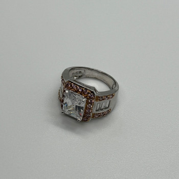 925 Sterling Silver Pink & White CZ Ring Size 7