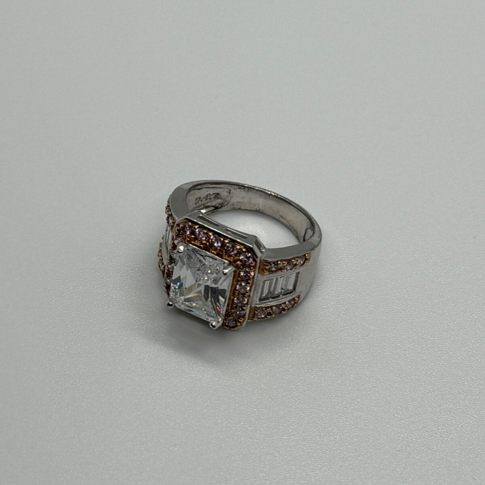 925 Sterling Silver Pink & White CZ Ring Size 7