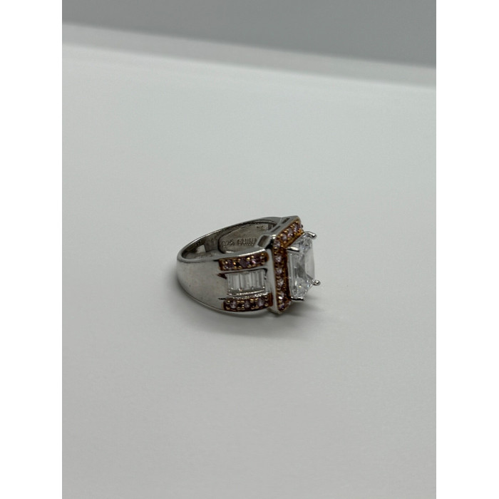 925 Sterling Silver Pink & White CZ Ring Size 7