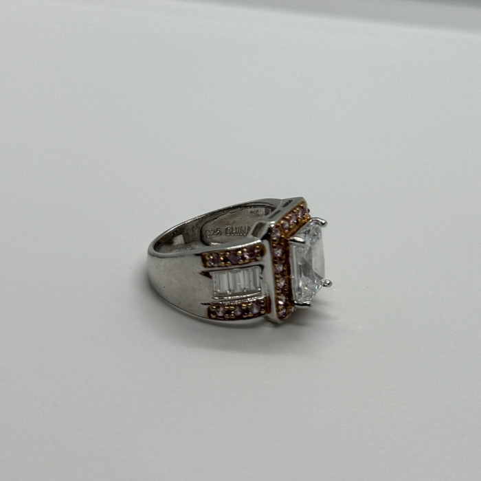 925 Sterling Silver Pink & White CZ Ring Size 7