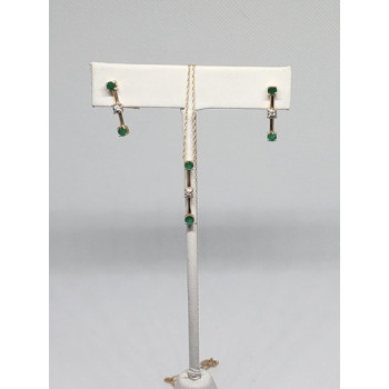 10K YELLOW GOLD EMERALD & DIAMOND EARRINGS & NECKLACE  SET