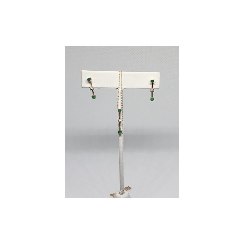 10K YELLOW GOLD EMERALD & DIAMOND EARRINGS & NECKLACE  SET