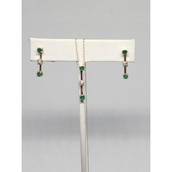 10K YELLOW GOLD EMERALD & DIAMOND EARRINGS & NECKLACE  SET