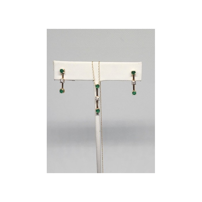 10K YELLOW GOLD EMERALD & DIAMOND EARRINGS & NECKLACE  SET