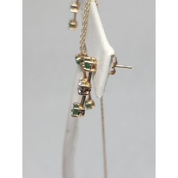 10K YELLOW GOLD EMERALD & DIAMOND EARRINGS & NECKLACE  SET