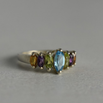 925 Sterling Silver Multi Gemstones Ring Size 7