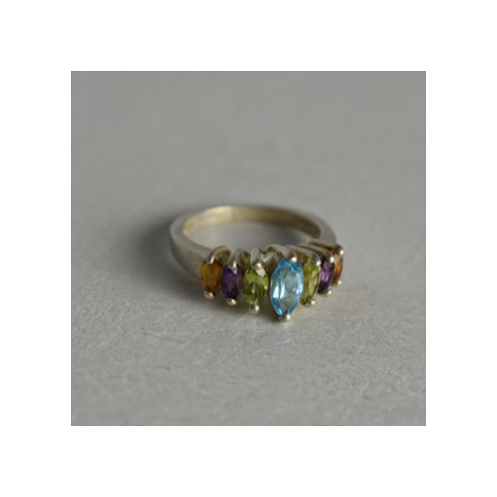 925 Sterling Silver Multi Gemstones Ring Size 7