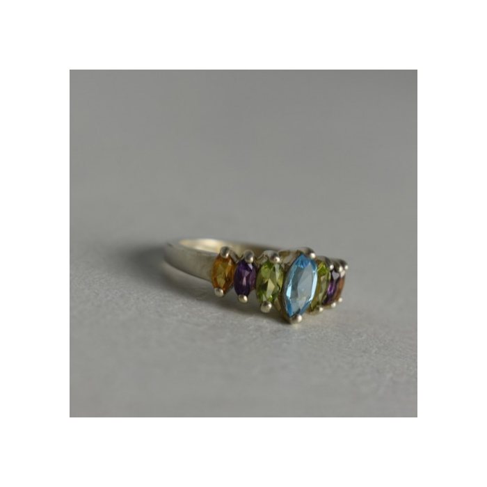 925 Sterling Silver Multi Gemstones Ring Size 7