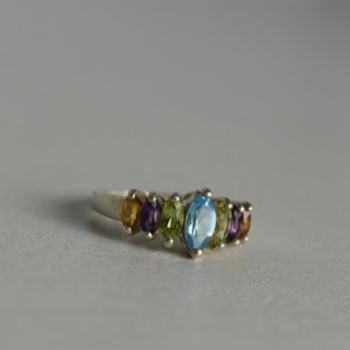 925 Sterling Silver Multi Gemstones Ring Size 7