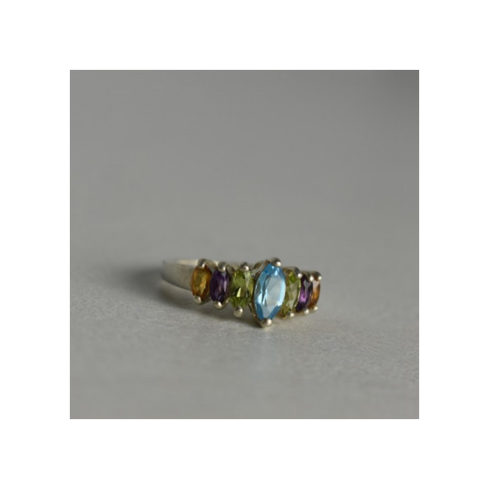 925 Sterling Silver Multi Gemstones Ring Size 7