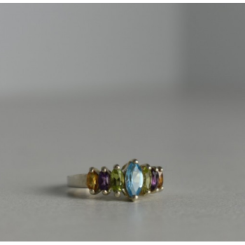 925 Sterling Silver Multi Gemstones Ring Size 7