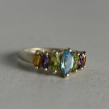 925 Sterling Silver Multi Gemstones Ring Size 7