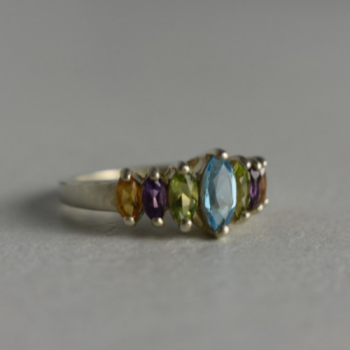925 Sterling Silver Multi Gemstones Ring Size 7