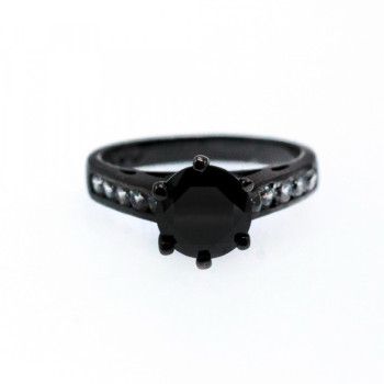 Black 925 Sterling Silver Spinel & CZ Ring Size 9.25