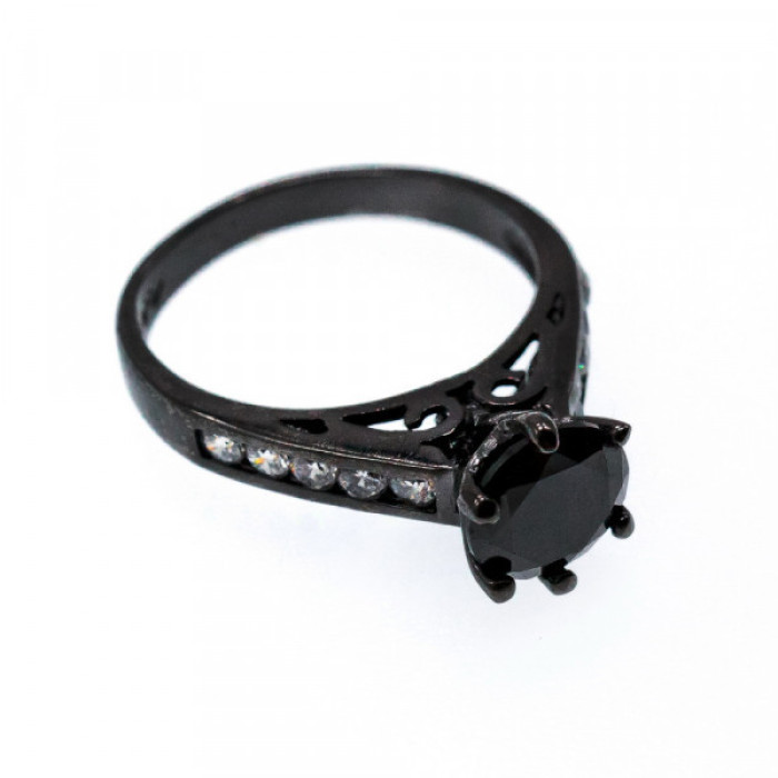 Black 925 Sterling Silver Spinel & CZ Ring Size 9.25