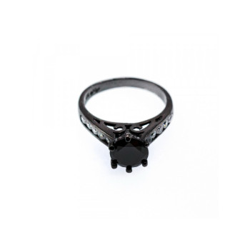 BLACK 925 STERLING SILVER SPINEL & CZ RING SIZE 9.25