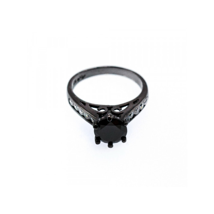 BLACK 925 STERLING SILVER SPINEL & CZ RING SIZE 9.25