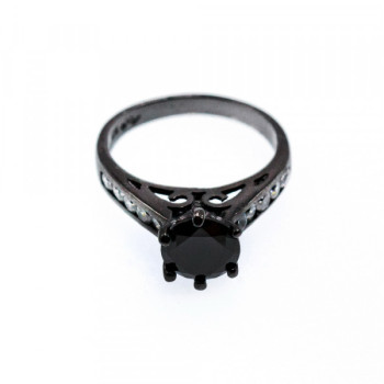 Black 925 Sterling Silver Spinel & CZ Ring Size 9.25