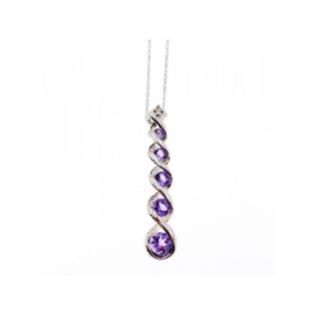 10K WHITE GOLD AMETHYST & DIAMOND CHAIN WITH PENDANT