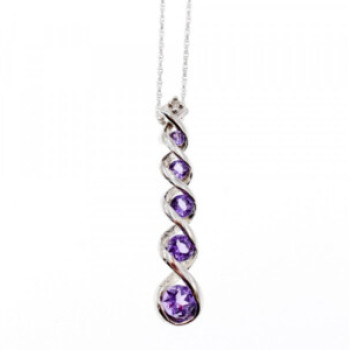 10K White Gold Amethyst & Diamond Chain With Pendant